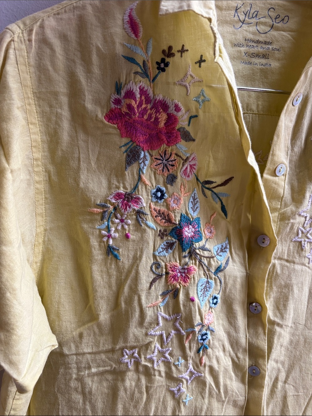 Kyla Seo Yellow Embroidered Button-Up Shirt